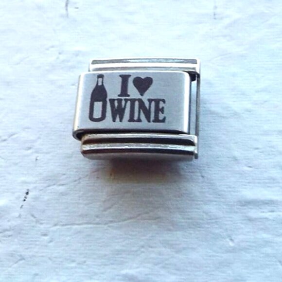 I heart wine laser 9mm stainless steel Italian charm bracelet link new - Picture 1 of 2
